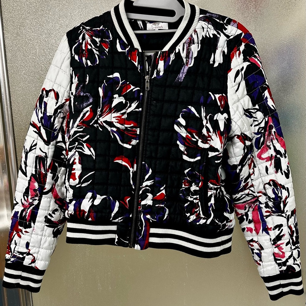 Parker Black and White Bomber Jacket with Floral Design
